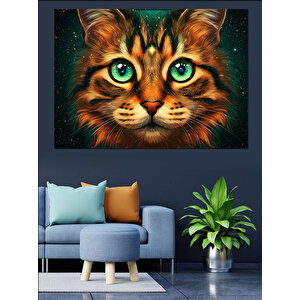 Büyük Gözlü Renkli Kedi Dekoratif Kanvas - Mdf Ahşap Tablo 35x50 cm