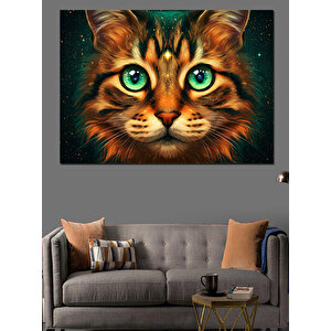 Büyük Gözlü Renkli Kedi Dekoratif Kanvas - Mdf Ahşap Tablo