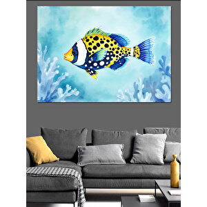 Tropikal Desenli Egzotik Balık Dekoratif Kanvas - Mdf Ahşap Tablo 35x50 cm