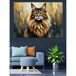 Bakışlarıyla Etkileyen Büyük Kedi Dekoratif Kanvas - Mdf Ahşap Tablo 70x100 cm