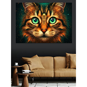 Büyük Gözlü Renkli Kedi Dekoratif Kanvas - Mdf Ahşap Tablo 50x70 cm