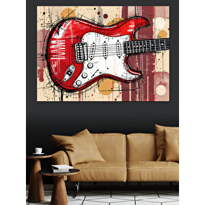 Kırmızı Elektro Gitar Dekoratif Kanvas - Mdf Ahşap Tablo