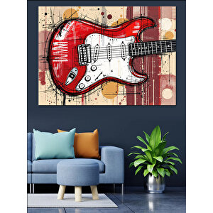 Kırmızı Elektro Gitar Dekoratif Kanvas - Mdf Ahşap Tablo