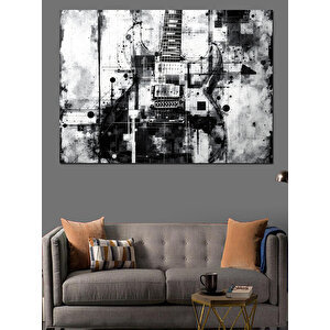 Siyah Beyaz Gitar Deseni Dekoratif Kanvas - Mdf Ahşap Tablo 35x50 cm