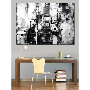 Siyah Beyaz Gitar Deseni Dekoratif Kanvas - Mdf Ahşap Tablo 35x50 cm