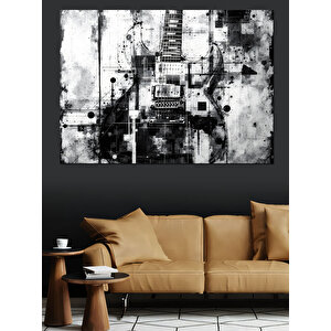 Siyah Beyaz Gitar Deseni Dekoratif Kanvas - Mdf Ahşap Tablo