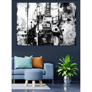 Siyah Beyaz Gitar Deseni Dekoratif Kanvas - Mdf Ahşap Tablo