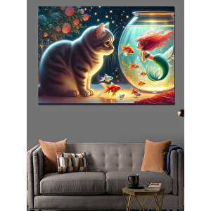 Denizkızı Konuşan Kedi Dekoratif Kanvas - Mdf Ahşap Tablo 100x140 cm