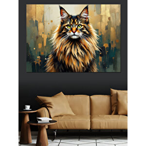 Bakışlarıyla Etkileyen Büyük Kedi Dekoratif Kanvas - Mdf Ahşap Tablo