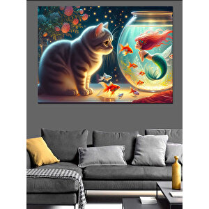 Denizkızı Konuşan Kedi Dekoratif Kanvas - Mdf Ahşap Tablo