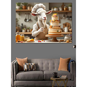 Pasta Süsleyen Keçi Dekoratif Kanvas - Mdf Ahşap Tablo