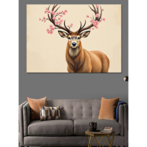 Büyük Boynuzlu Geyik Dekoratif Kanvas - Mdf Ahşap Tablo 70x100 cm
