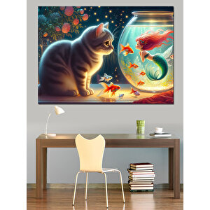 Denizkızı Konuşan Kedi Dekoratif Kanvas - Mdf Ahşap Tablo 50x70 cm