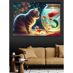 Denizkızı Konuşan Kedi Dekoratif Kanvas - Mdf Ahşap Tablo