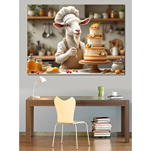 Pasta Süsleyen Keçi Dekoratif Kanvas - Mdf Ahşap Tablo 35x50 cm