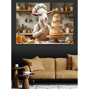 Pasta Süsleyen Keçi Dekoratif Kanvas - Mdf Ahşap Tablo 35x50 cm