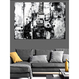 Siyah Beyaz Gitar Deseni Dekoratif Kanvas - Mdf Ahşap Tablo 25x35 cm