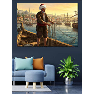 Osmanlıda Balıkçı Dekoratif Kanvas - Mdf Ahşap Tablo 25x35 cm