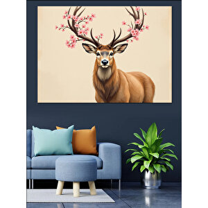Büyük Boynuzlu Geyik Dekoratif Kanvas - Mdf Ahşap Tablo 25x35 cm