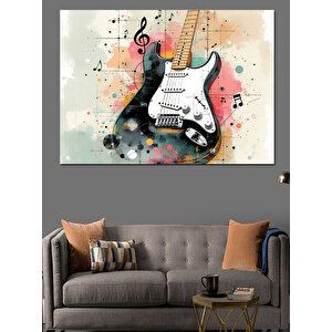 Siyah Beyaz Gitar Sıçraması Dekoratif Kanvas - Mdf Ahşap Tablo
