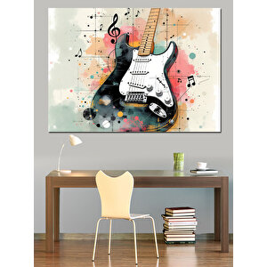 Siyah Beyaz Gitar Sıçraması Dekoratif Kanvas - Mdf Ahşap Tablo