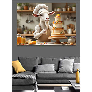 Pasta Süsleyen Keçi Dekoratif Kanvas - Mdf Ahşap Tablo 25x35 cm