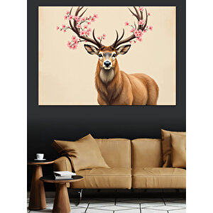 Büyük Boynuzlu Geyik Dekoratif Kanvas - Mdf Ahşap Tablo 100x140 cm