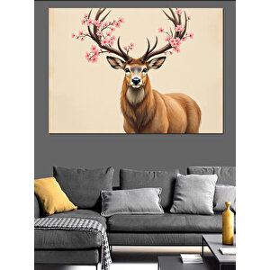 Büyük Boynuzlu Geyik Dekoratif Kanvas - Mdf Ahşap Tablo