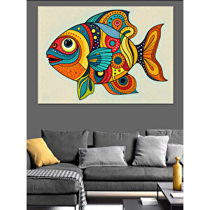 Renkli Desenli Tropik Balık Dekoratif Kanvas - Mdf Ahşap Tablo 100x140 cm