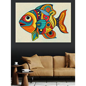 Renkli Desenli Tropik Balık Dekoratif Kanvas - Mdf Ahşap Tablo
