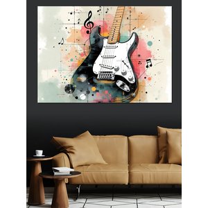 Siyah Beyaz Gitar Sıçraması Dekoratif Kanvas - Mdf Ahşap Tablo 70x100 cm
