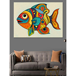 Renkli Desenli Tropik Balık Dekoratif Kanvas - Mdf Ahşap Tablo 70x100 cm
