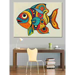 Renkli Desenli Tropik Balık Dekoratif Kanvas - Mdf Ahşap Tablo 70x100 cm