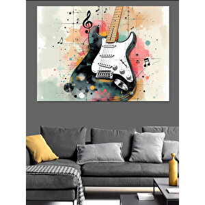 Siyah Beyaz Gitar Sıçraması Dekoratif Kanvas - Mdf Ahşap Tablo 35x50 cm