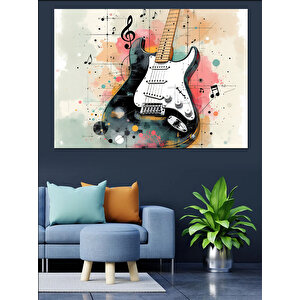 Siyah Beyaz Gitar Sıçraması Dekoratif Kanvas - Mdf Ahşap Tablo 35x50 cm