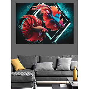 Kırmızı Savaşçı Beta Balıkları Dekoratif Kanvas - Mdf Ahşap Tablo