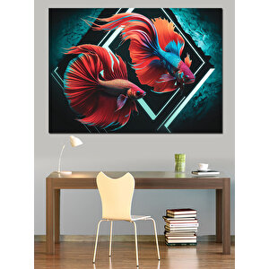 Kırmızı Savaşçı Beta Balıkları Dekoratif Kanvas - Mdf Ahşap Tablo