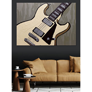 Beyaz Elektro Gitar İllüstrasyonu Dekoratif Kanvas - Mdf Ahşap Tablo 50x70 cm