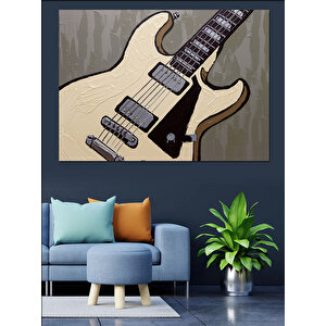 Beyaz Elektro Gitar İllüstrasyonu Dekoratif Kanvas - Mdf Ahşap Tablo