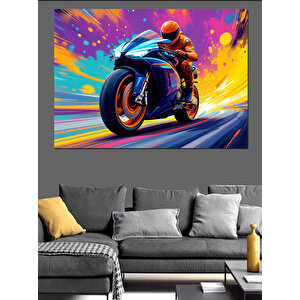 Renk Patlamalı Motosiklet Dekoratif Kanvas - Mdf Ahşap Tablo 100x140 cm