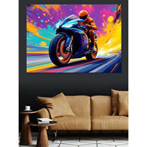 Renk Patlamalı Motosiklet Dekoratif Kanvas - Mdf Ahşap Tablo 100x140 cm