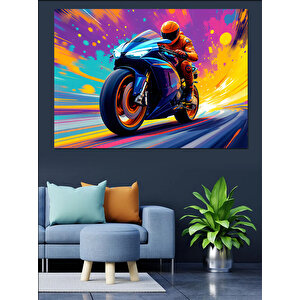 Renk Patlamalı Motosiklet Dekoratif Kanvas - Mdf Ahşap Tablo 100x140 cm