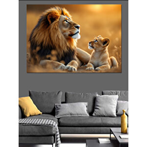 Aslan Ve Yavru Sevgisi Dekoratif Kanvas - Mdf Ahşap Tablo