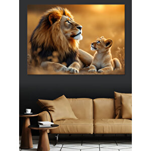 Aslan Ve Yavru Sevgisi Dekoratif Kanvas - Mdf Ahşap Tablo