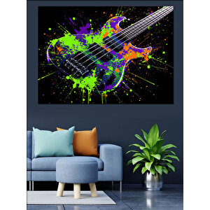 Patlayan Renkli Gitar Dekoratif Kanvas - Mdf Ahşap Tablo 100x140 cm