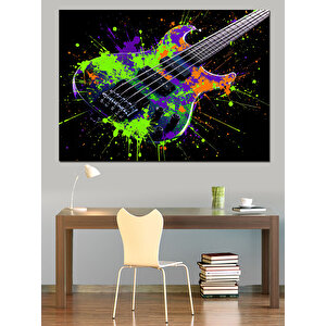 Patlayan Renkli Gitar Dekoratif Kanvas - Mdf Ahşap Tablo 100x140 cm