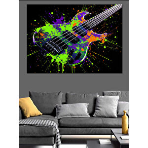 Patlayan Renkli Gitar Dekoratif Kanvas - Mdf Ahşap Tablo