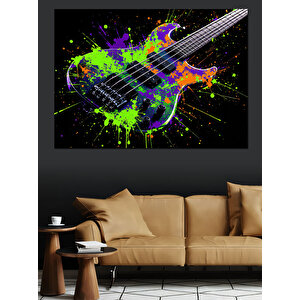 Patlayan Renkli Gitar Dekoratif Kanvas - Mdf Ahşap Tablo