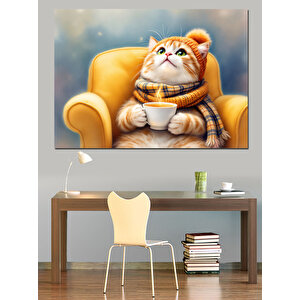Koltuğa Oturmuş Tatlı Kedi Dekoratif Kanvas - Mdf Ahşap Tablo