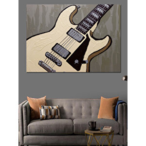 Beyaz Elektro Gitar İllüstrasyonu Dekoratif Kanvas - Mdf Ahşap Tablo
